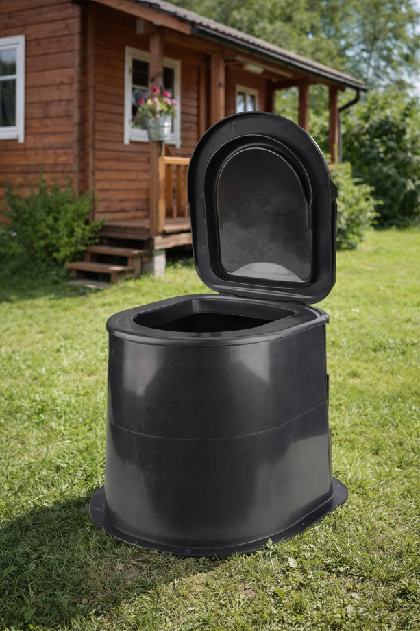 Туалет дачный "Эконом" черный без на с крышкой